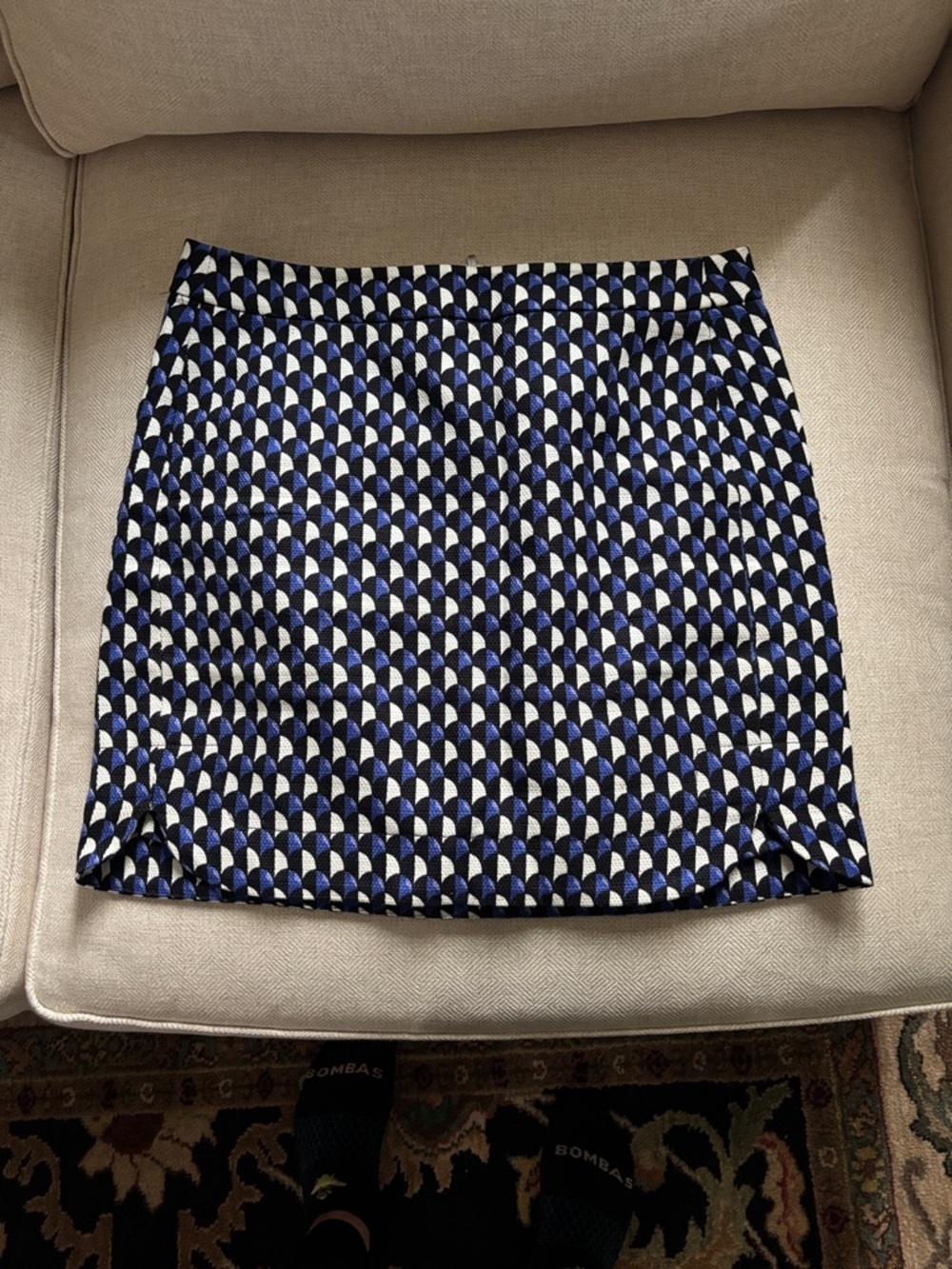 J. Crew Blue and White Geometric Mini Skirt size 2